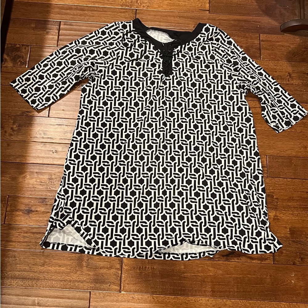 Lands' End Swim 3X lace up coverup dress black and white geometric